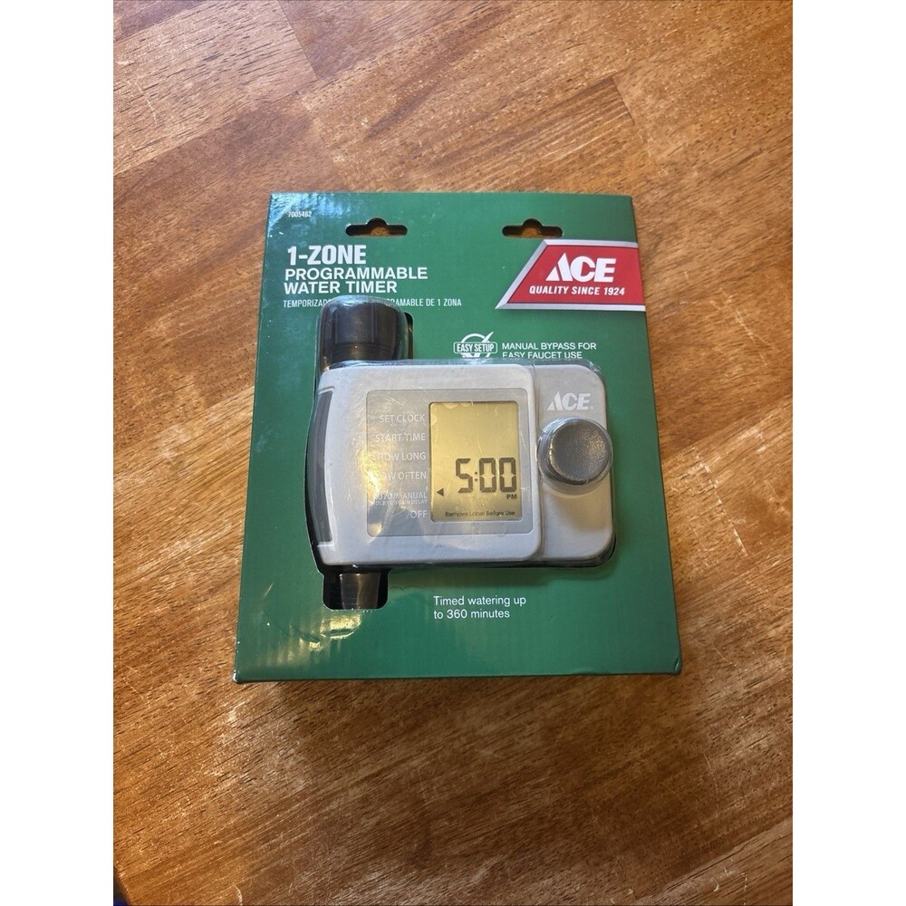 Ace 1-Zone Programmable Water Timer Manual Bypass Rain Delay Digital 360 Min New